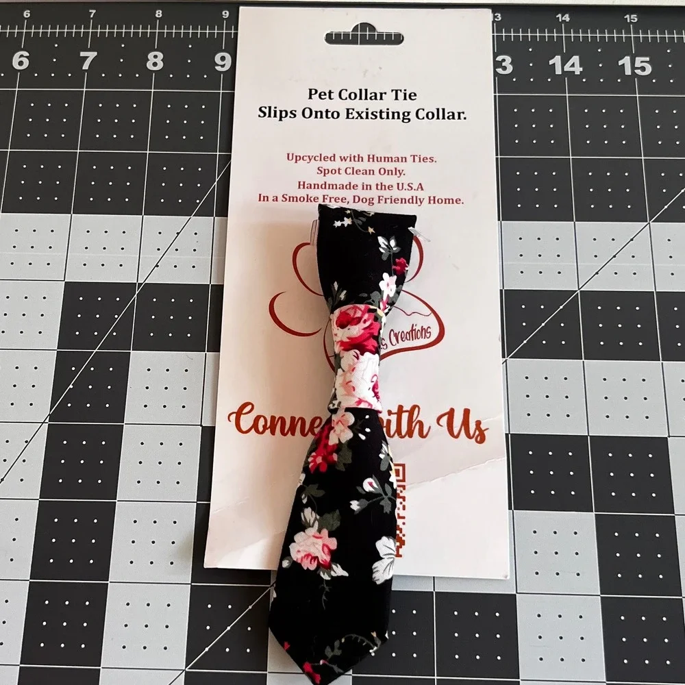 Handmade Floral Pet Collar Tie Black Red Pink Rose Upcycled Dog Accessory 007